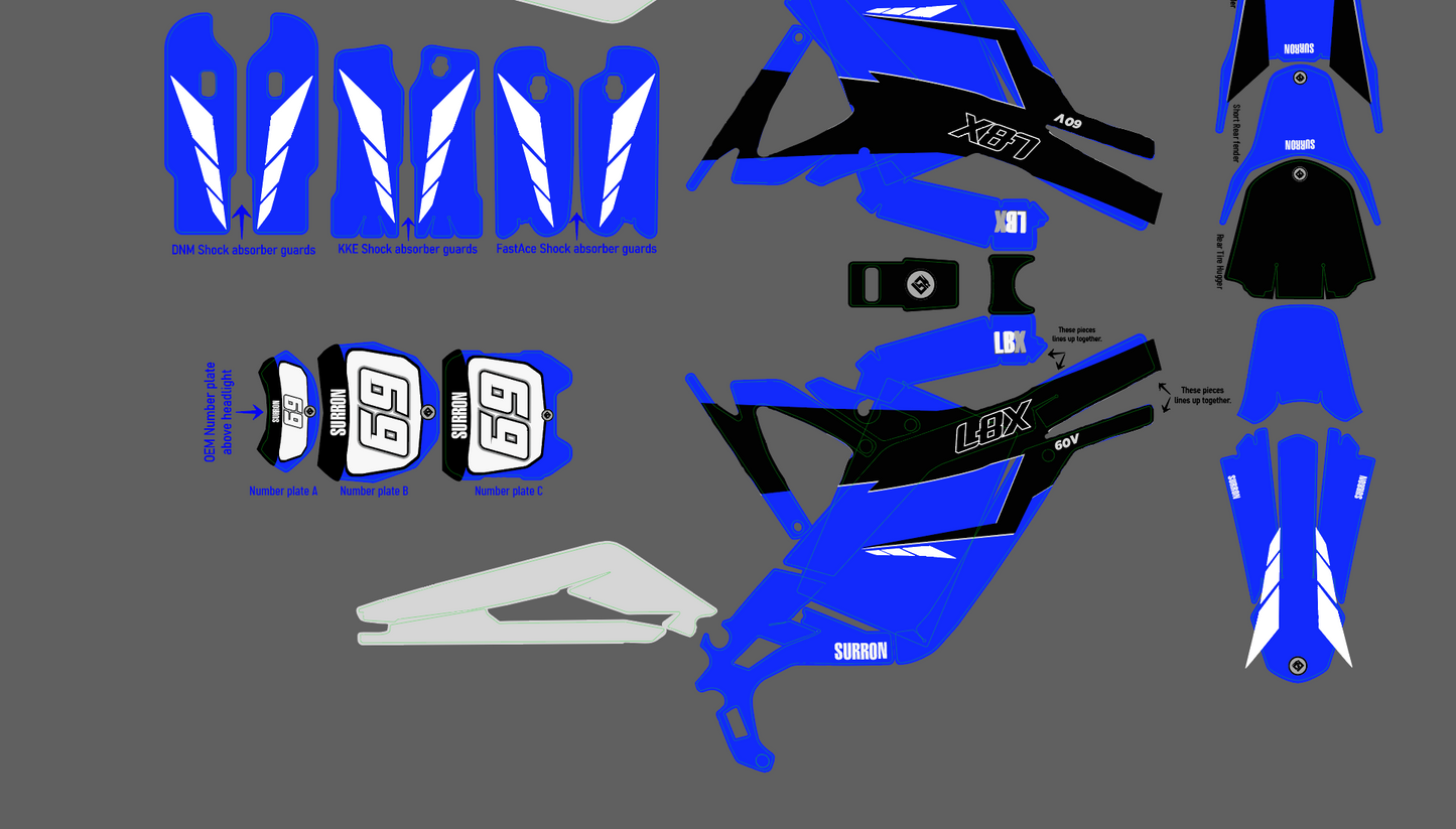 Yamaha New age Blue for Sur Ron, Segway  / Decal set