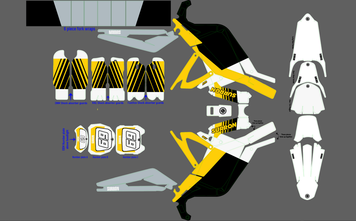 Yamaha IT 465 Legend White / yellow / black for Sur Ron, Segway / Decal set