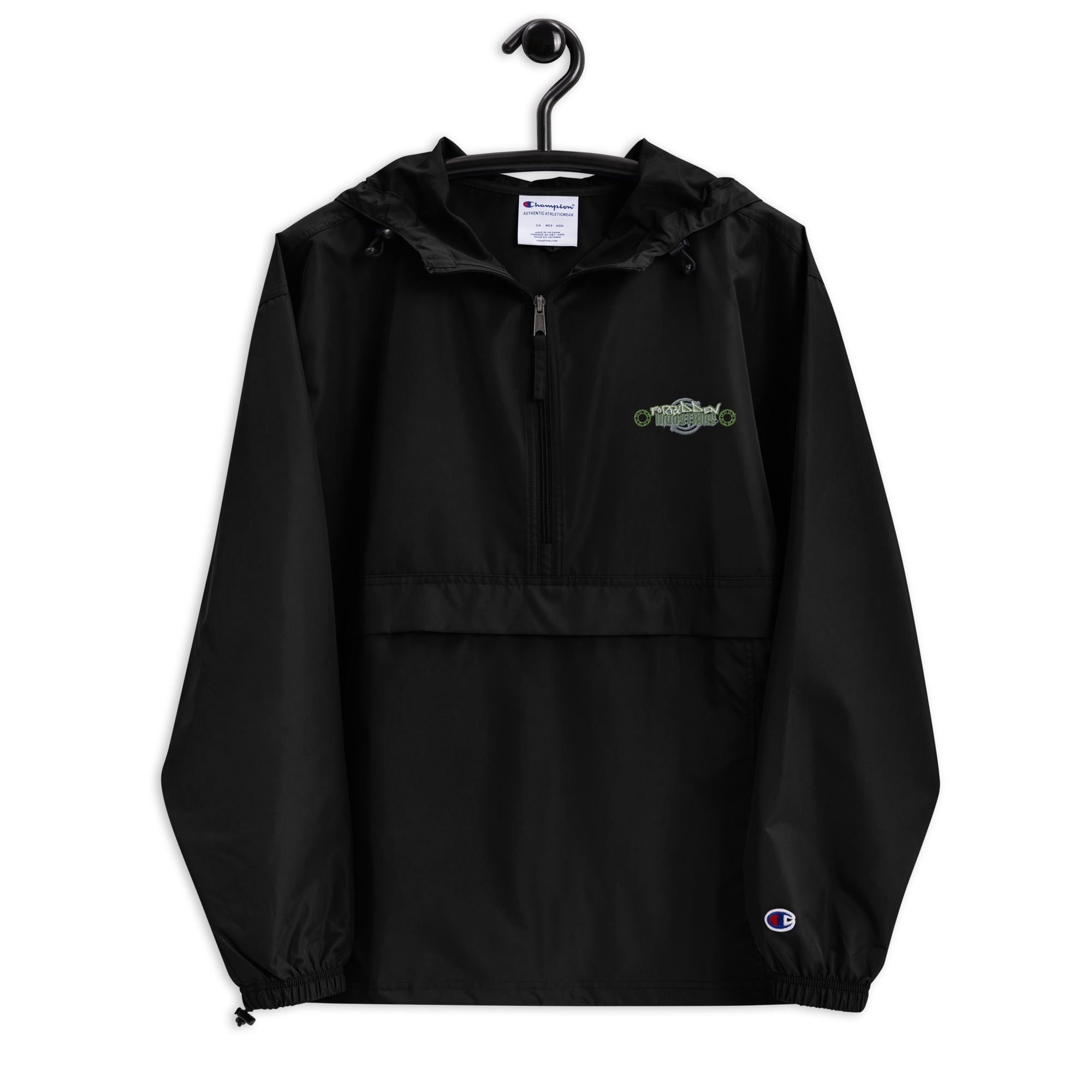 Forbidden industries Black Embroidered Champion Packable Jacket P.M. Print Lab